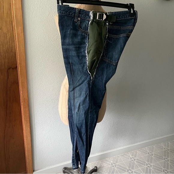 SACAI Japan sz 0  XS Deconstructed Blue DENIM JEANS Green Accent - Picture 5 of 14